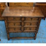 Carved oak twistleg chest of drawers with 3 drawers, 34”w x 18.5”d x 34”h