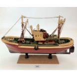 Wooden model boat on stand 16” long x 11”high