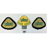 Club Lotus metal car badge and 2 cloth car badges