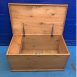 Pine blanket box 37”w x 20”d x 18”h (top split)