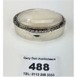 Silver oval snuff box with mother-of-pearl lid, 2” x 1.5”, w: 1.6 ozt