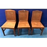3 Robert Thompson Mouseman chairs with solid backs, 18” w x 17” d x 36”h