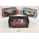 2 boxed Burago 1:24 vehicles – Mercedes Benz 1928 and Shelby Series I and Collectibles 1:24 1955