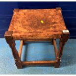 Leather seated oak stool, 15”w x 12”d x 18”h