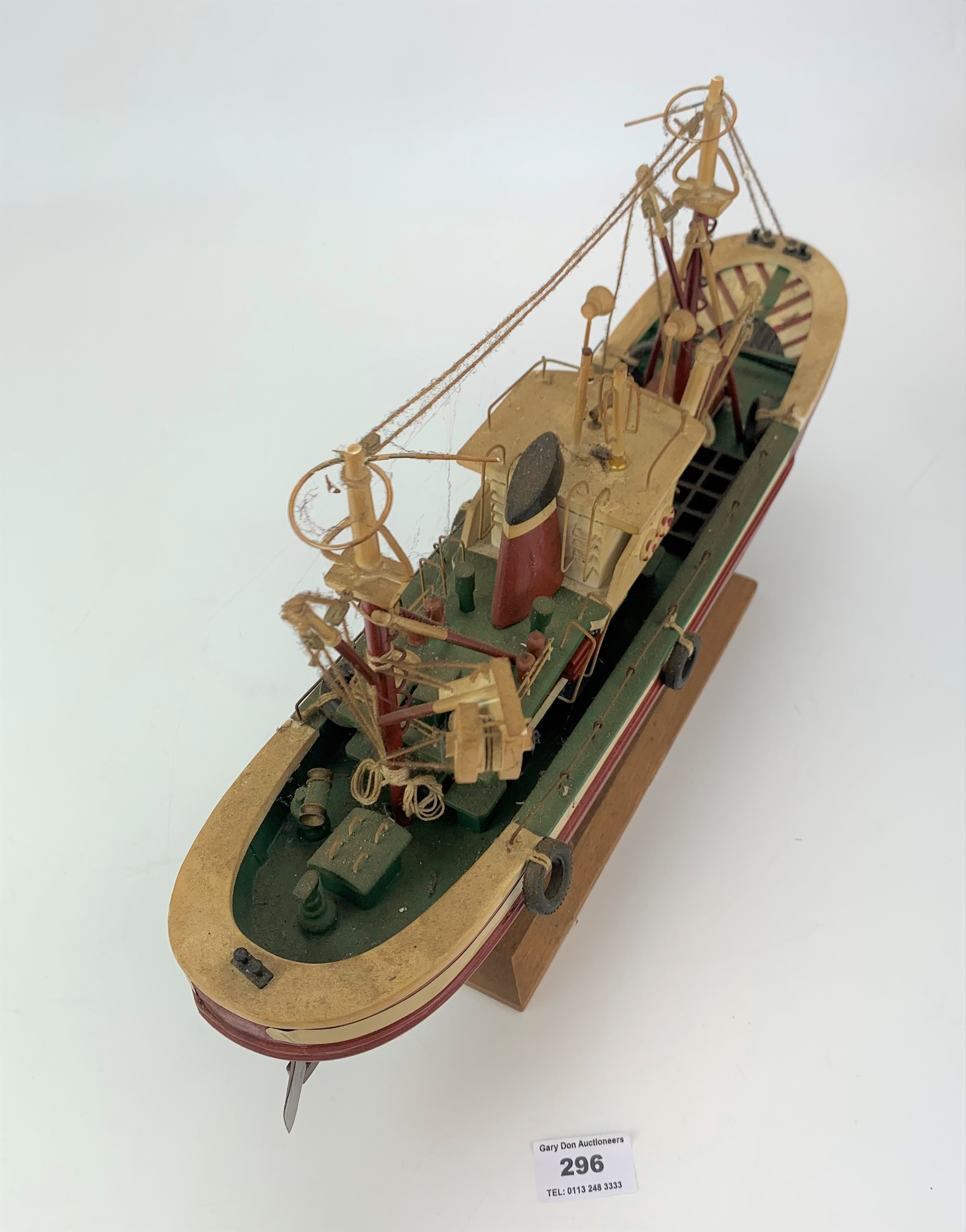 Wooden model boat on stand 16” long x 11”high - Image 4 of 4