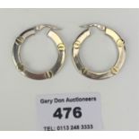 Pair of 9k white gold Cartier style hoop earrings, marked Italy, 1” diameter, w: 3.2 gms