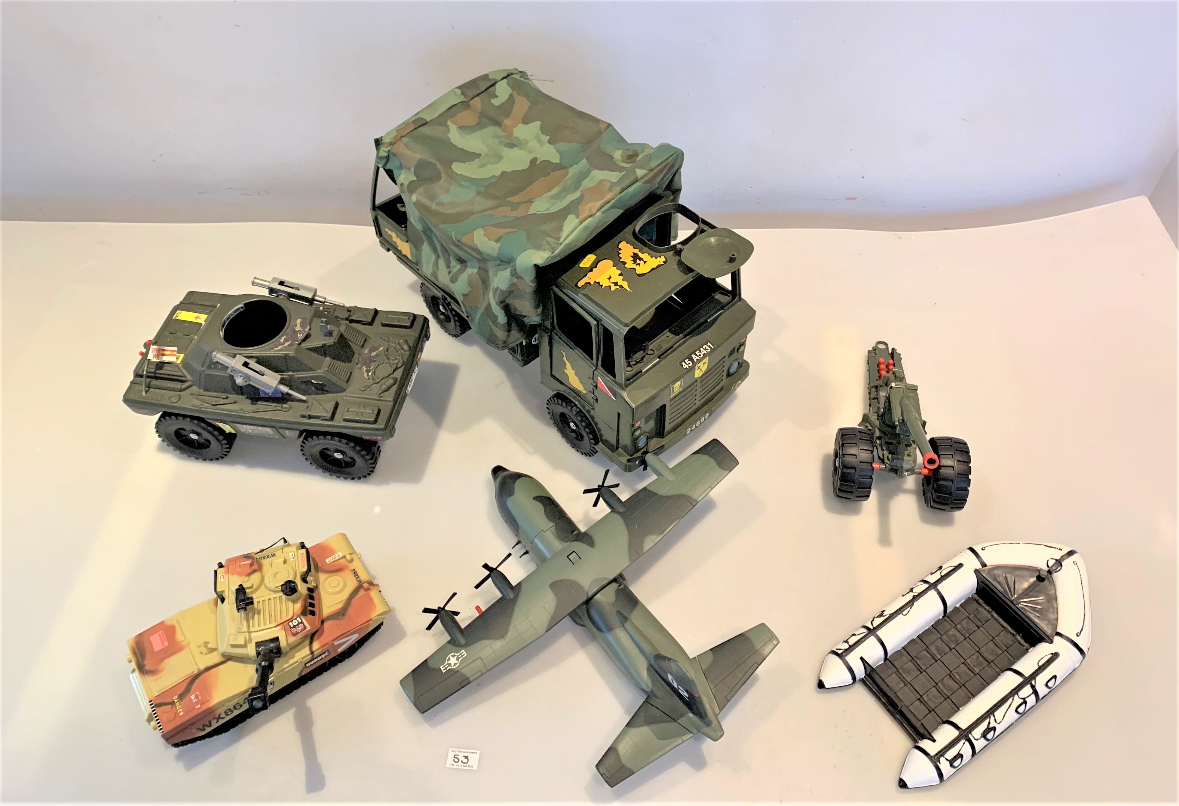 Action Man army truck, armoured vehicle, military plane, artillery gun, rubber dinghy and Buddy L - Image 3 of 3
