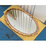 2-tone pink/clear art deco style oval mirror, 29.5”w x 19”h