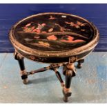 Black lacquer japanned round coffee table, 24”diameter x 19”h
