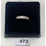 Unmarked white gold (probably 18k) diamond half eternity ring, size L/M (been resized), w: 5.7 gms