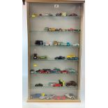 Wooden cabinet containing assorted loose model cars inc.Corgi, Vanguards, Matchbox