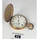 Gold plated Waltham full hunter pocket watch, 2” diameter, working