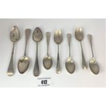 3 silver teaspoons and 5 silver coffee spoons, total w: 4.7 ozt