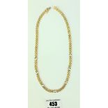 18k gold necklace with 7 inset diamonds, 16” long, w: 41.7 gms
