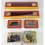 2 boxed Hornby coaches, 2 boxed Hornby wagons, boxed Airfix Saddle Tank 0-4-0 model kit and boxed