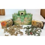 Wooden fort with boxed Airfix American Infantry and Japanese Infantry plastic figures