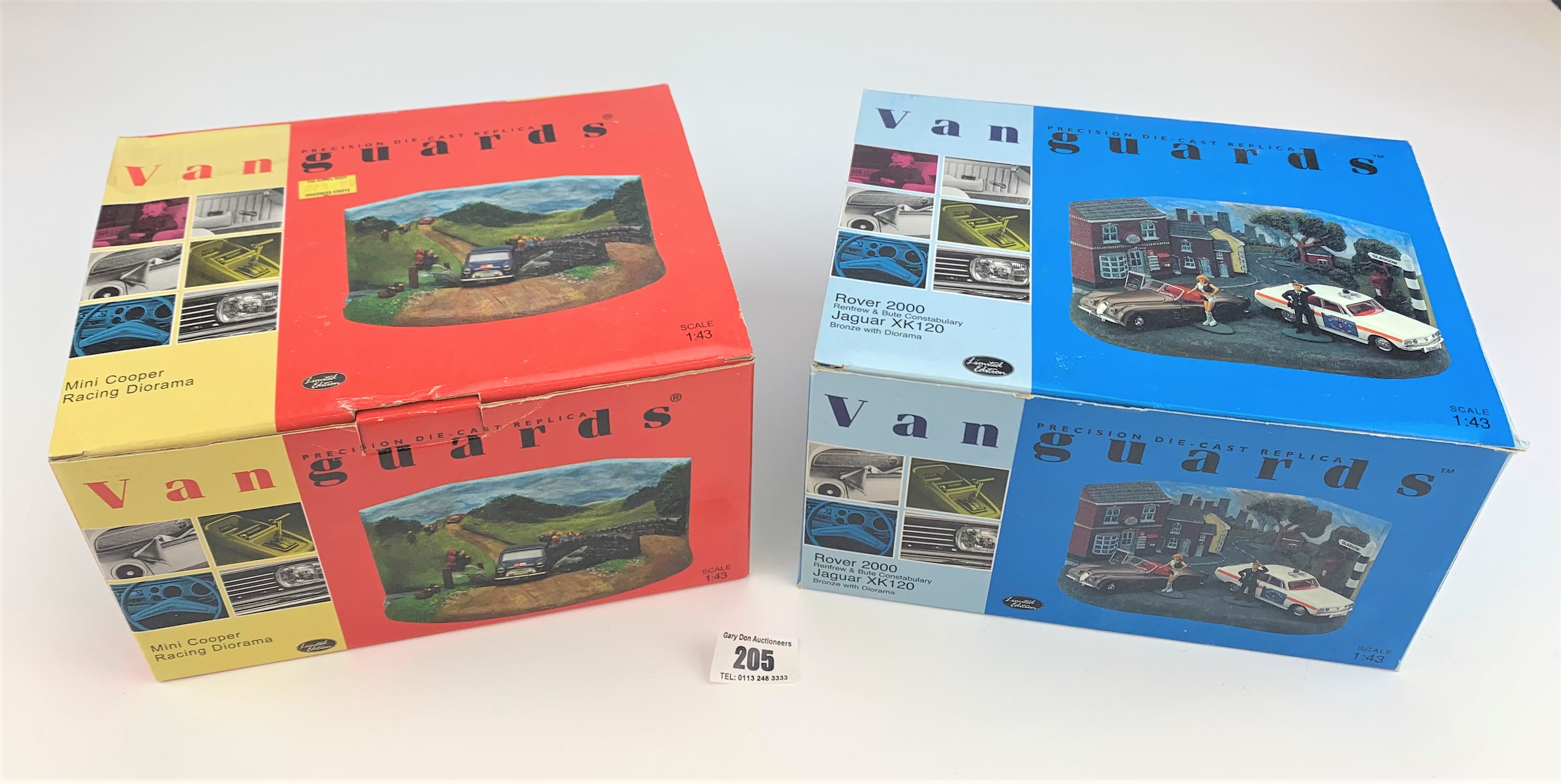 2 boxed Vanguards Dioramas – Mini Cooper Racing and Rover 2000 Renfrew & Bute Constabulary with