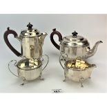 4 piece silver tea set comprising teapot, water jug, sugar bowl and cream jug, total w: 34.9 ozt