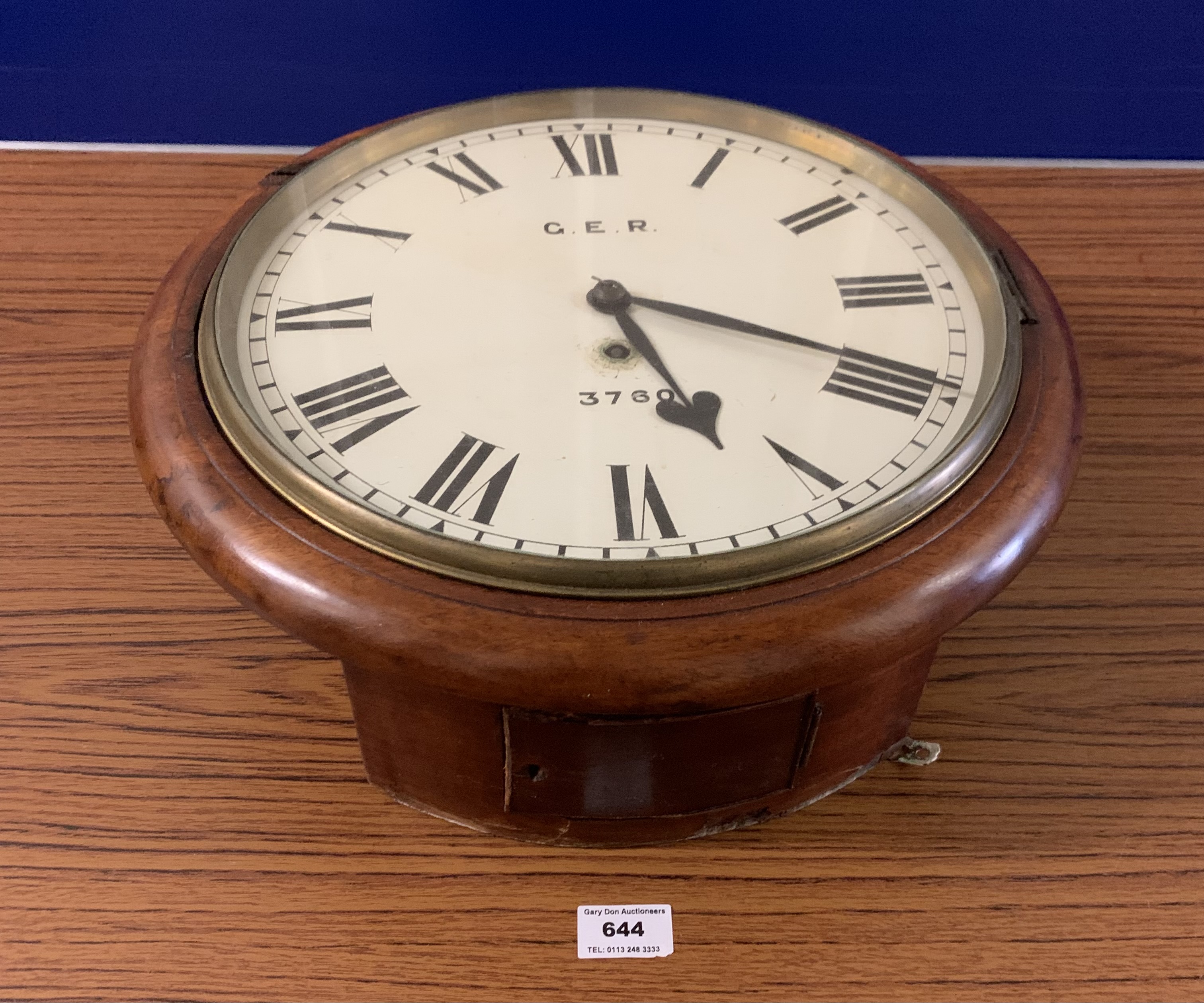 Round G.E.R. 3760 school/station clock with pendulum, 15”diameter - Image 2 of 8
