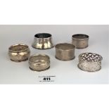 5 silver napkin rings, total w: 2 ozt and silver stand (weighted) total w: 1.7 ozt