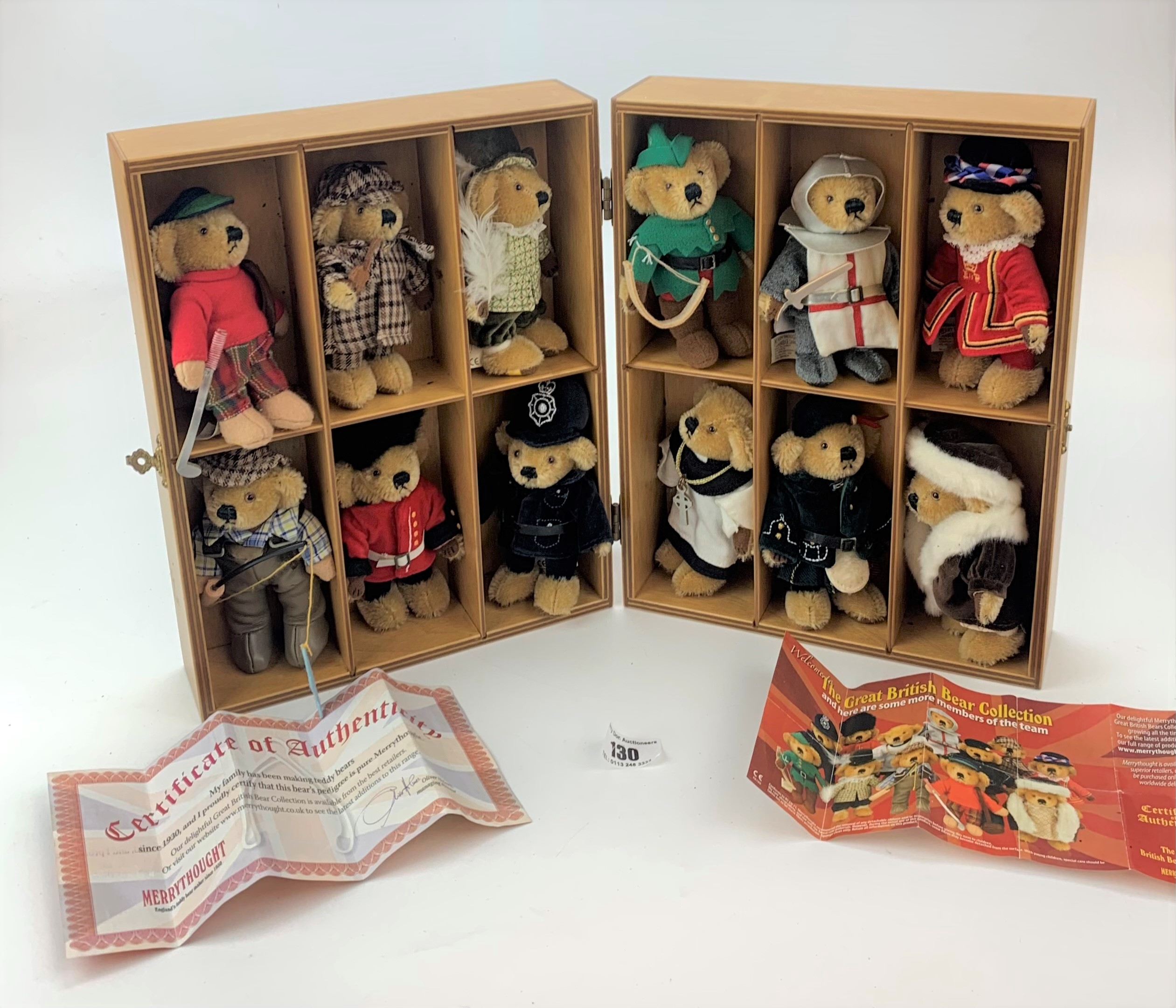 12 Merrythought miniature 5” teddy bears ‘The Great British Bear Collection’ in wooden display