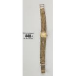 9k gold Longines ladies watch with 9k gold strap, total w: 30.2 gms, not working