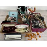 Assorted costume jewellery, primarily bead necklaces, coral type, amber type and pearls