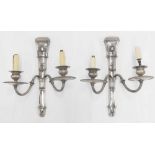 Pair of decorative Georgian style silvered twin-sconce wall lights, 18" high (2)