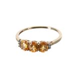 Citrine and diamond 10k dress ring, 5mm, 1.5gm, ring size P/Q