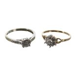 Two 9ct diamond cluster rings, 3.1gm (2)