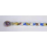 Nailsea 'hundreds and thousands' glass twist walking cane, with knop finial and micro bead filled