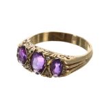 9ct amethyst and diamond ring in a scroll setting, 8mm, 3.4gm, ring size P/Q