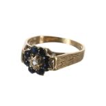 Nine stone sapphire and diamond cluster ring, 9mm, 2.8gm, ring size L/M