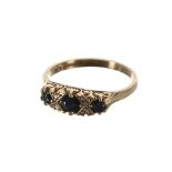 9ct scroll design sapphire and diamond ring, 5mm, 2.4gm, ring size M