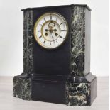 Henry Marc, Paris large black slate and marble two train mantel clock, chiming on a bell, the