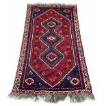 Persian Anatolian pattern three medallion rug, 98" x 62" approx