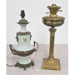 Victorian porcelain and gilt metal mounted twin-handled table lamp, 19.5" high; together with a