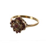 9ct ruby and diamond cluster ring, 13mm, 2.9gm, ring size S