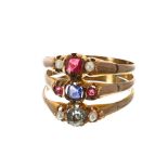 Attractive Victorian 9ct multi gem-set triple set ring, Birmingham 1893, 15mm, 2.3gm, ring size M