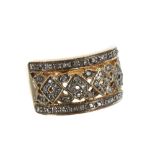 Ornate wide diamond set 9ct band ring, 0.20ct, width 12mm, 4gm, ring size M