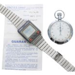 Rare Seiko UC-2000 LCD wristwatch, ref. UW01-0010, 35mm; also a Smiths pocket stopwatch (2)