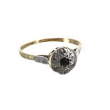 Antique 18ct sapphire and diamond cluster ring, 8mm, 2.2gm, ring size L