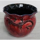 C.H Baron for Barnstaple glazed pottery lizard jardinière, 11" diameter, 9" high