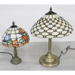 Two Tiffany style table lamps with glass shades, 19" high and 14.5" high (2)
