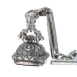 Good silver fancy link watch Albert chain with silver clasp, silver T-bar and silver and