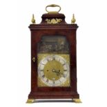 Interesting English mahogany automata double fusee original verge bracket clock, the 7" square brass