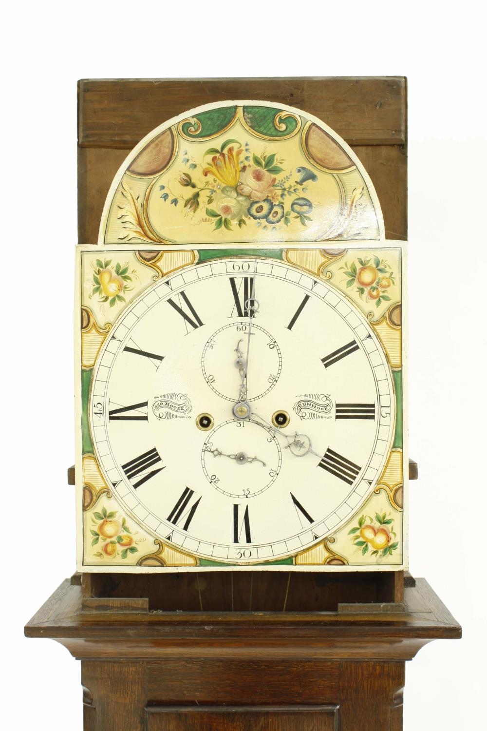 Oak eight day longcase clock, the 14" painted arched dial signed Geo Moore, Cumnock, with subsidiary - Bild 5 aus 5