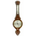 Rosewood onion top wheel barometer/thermometer, the 8" silvered dial within a shaped case banded