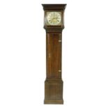 Oak eight day longcase clock with five pillar movement, the 12" square brass dial signed Richard