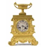 Small French ormolu two train mantel clock, the movement with outside countwheel striking on a bell,